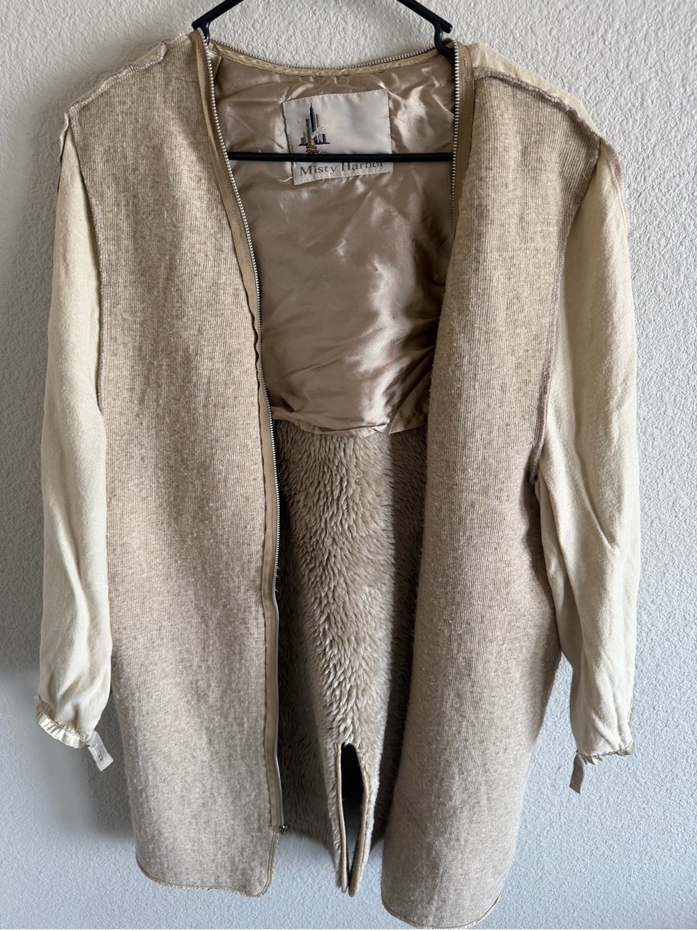 Misty Harbor Women's Cream & Tan Teddy Zip-Front Jacket